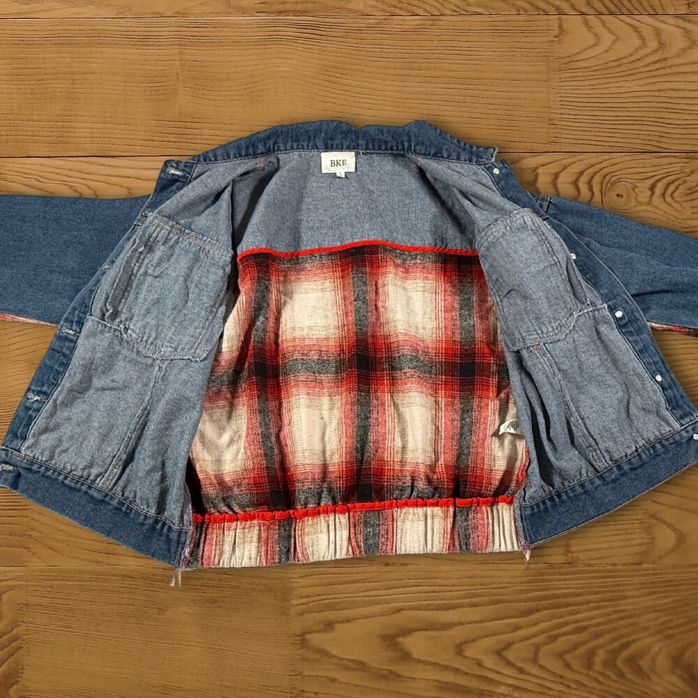 BKE Plaid and Denim Trucker Jacket Brushed Wool Blend Size Large - Picture 5 of 10